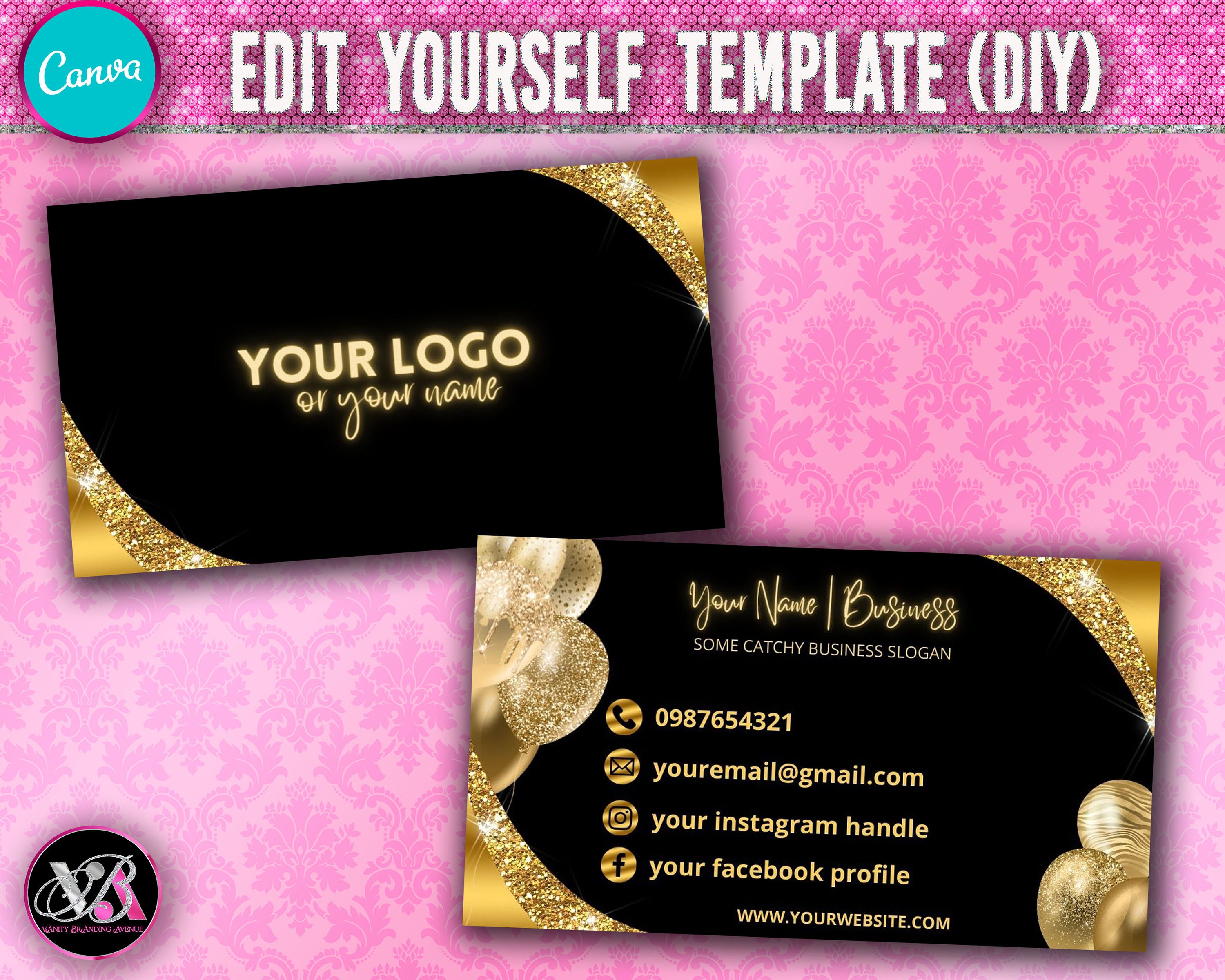 DIY Balloons Business Card Events Business Card Gold Etsy