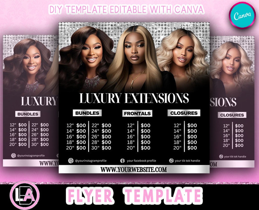 Hair Price List, Price List Template, Hair Extensions Price List, Wigs