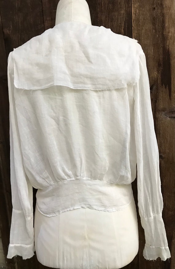 Antique Sheer Cotton Ivory Blouse Vintage Pearl B… - image 3