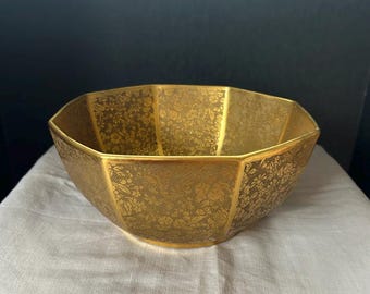 Vintage Gold gilded Czechoslovakian Floral Porcelain Bowl