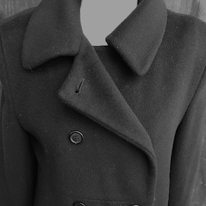 Long black cashmere blend women&#39;s winter coat made in France double breasted size 8 vintage STEVE by SEARLE