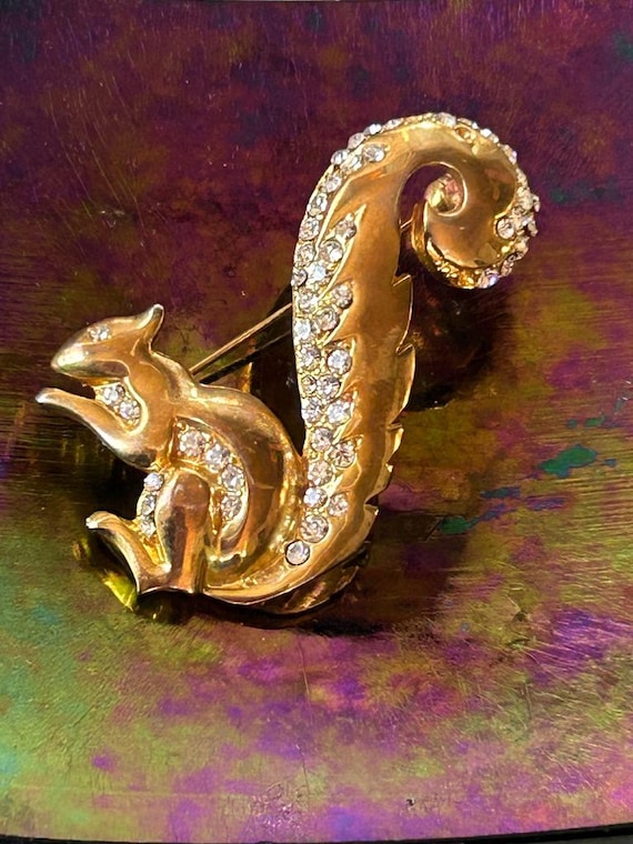Vintage D'orlan Squirrel Brooch Pin with Swarovski crystals