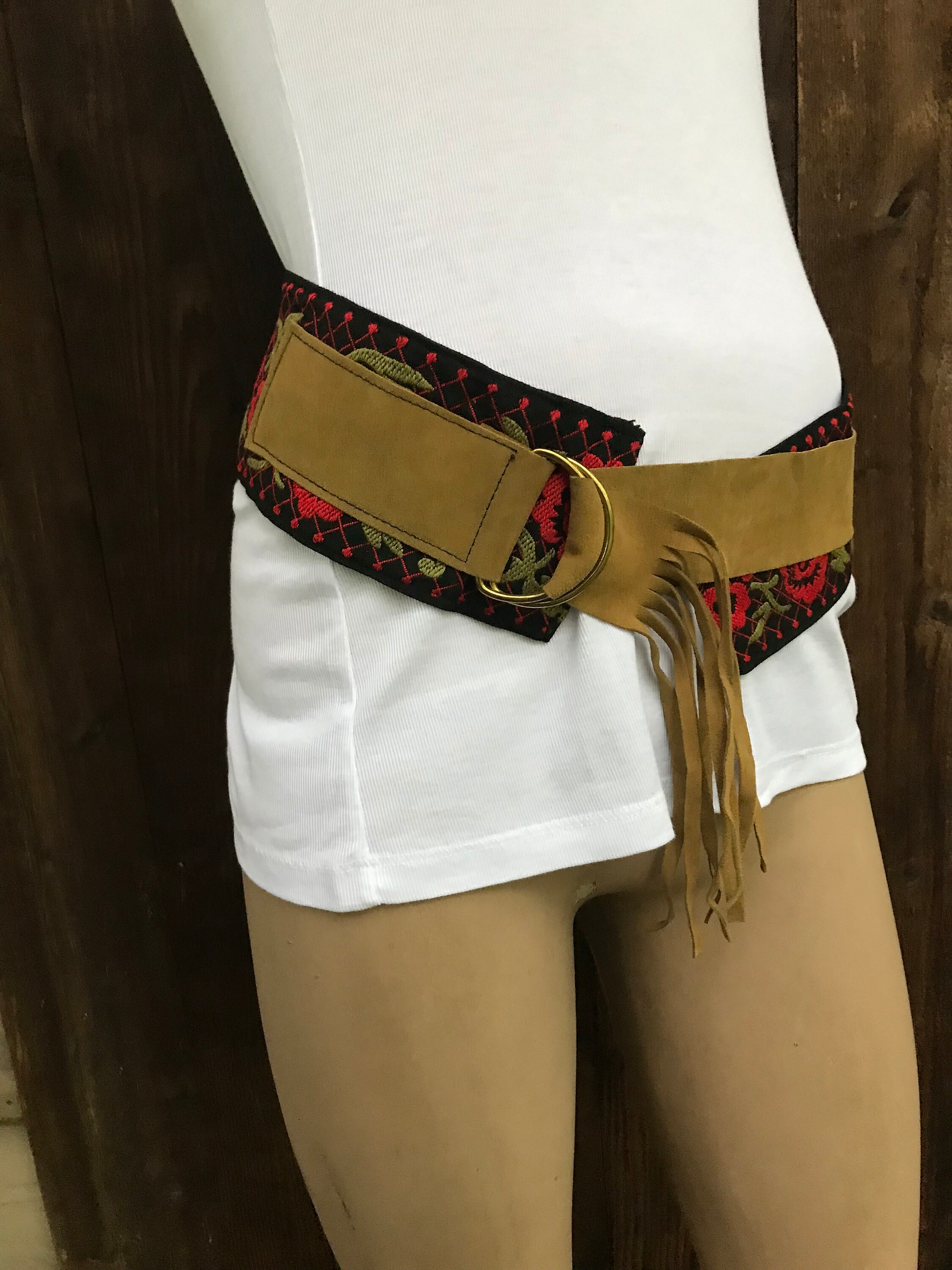 Vintage Boho Belt Embroidered Floral Roses With Suede Fringe  display picture 3