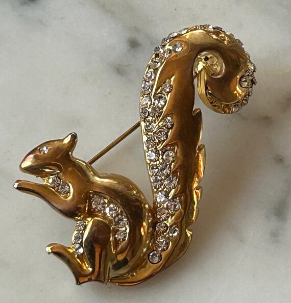 Vintage D'orlan Squirrel Brooch Pin with Swarovski crystals View 6