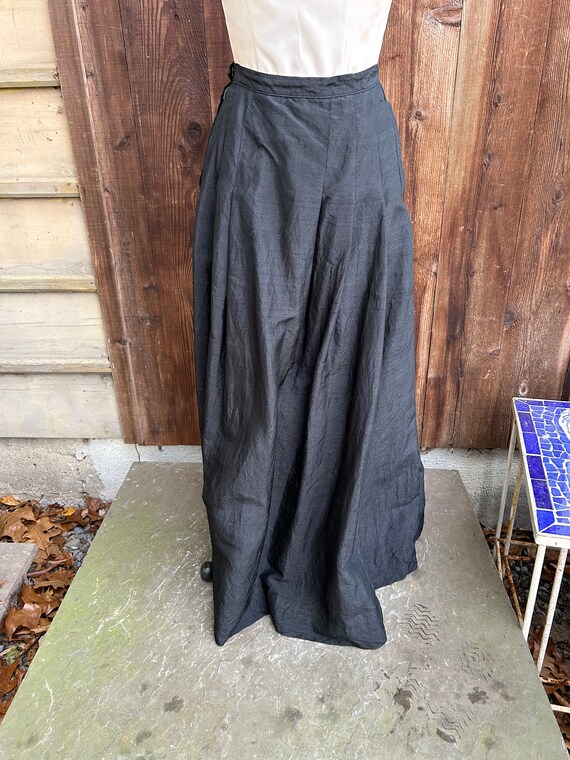 Vintage Long Black Raw Silk High waisted full par… - image 5