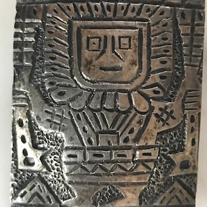 Rare Vintage Mexican Aztec Design Silver brooch pin handmade stamped