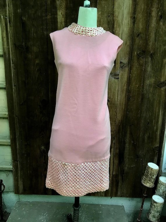 Vintage Pink A-line Sequin Wool blend Sleeveless … - image 3