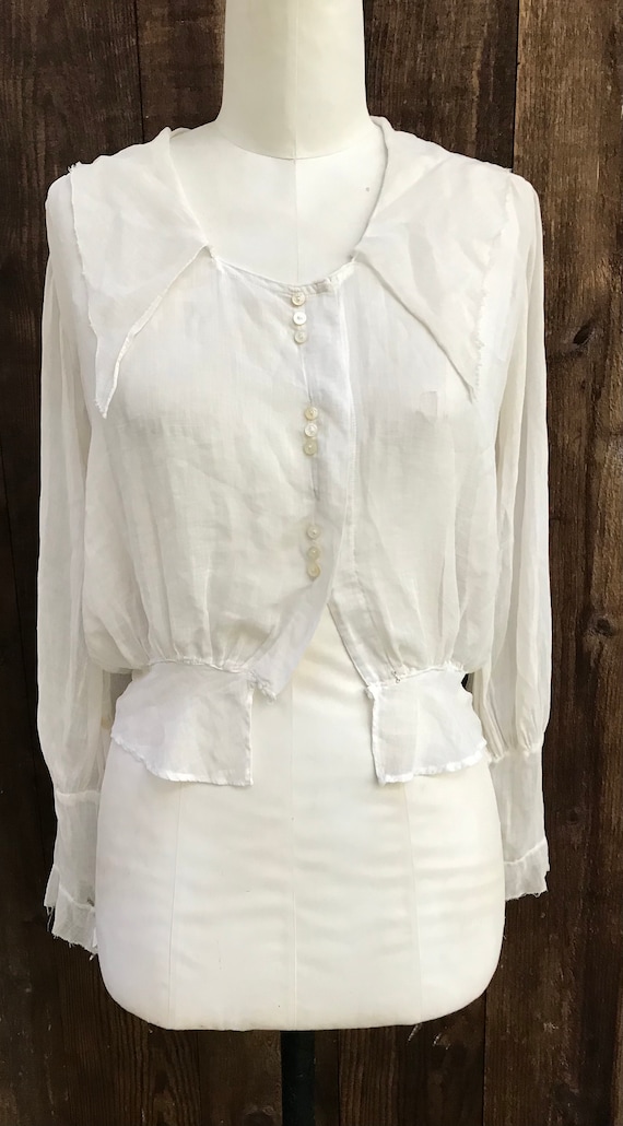 Antique Sheer Cotton Ivory Blouse Vintage Pearl B… - image 2