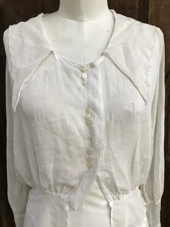 Antique Sheer Cotton Ivory Blouse Vintage Pearl B… - image 1