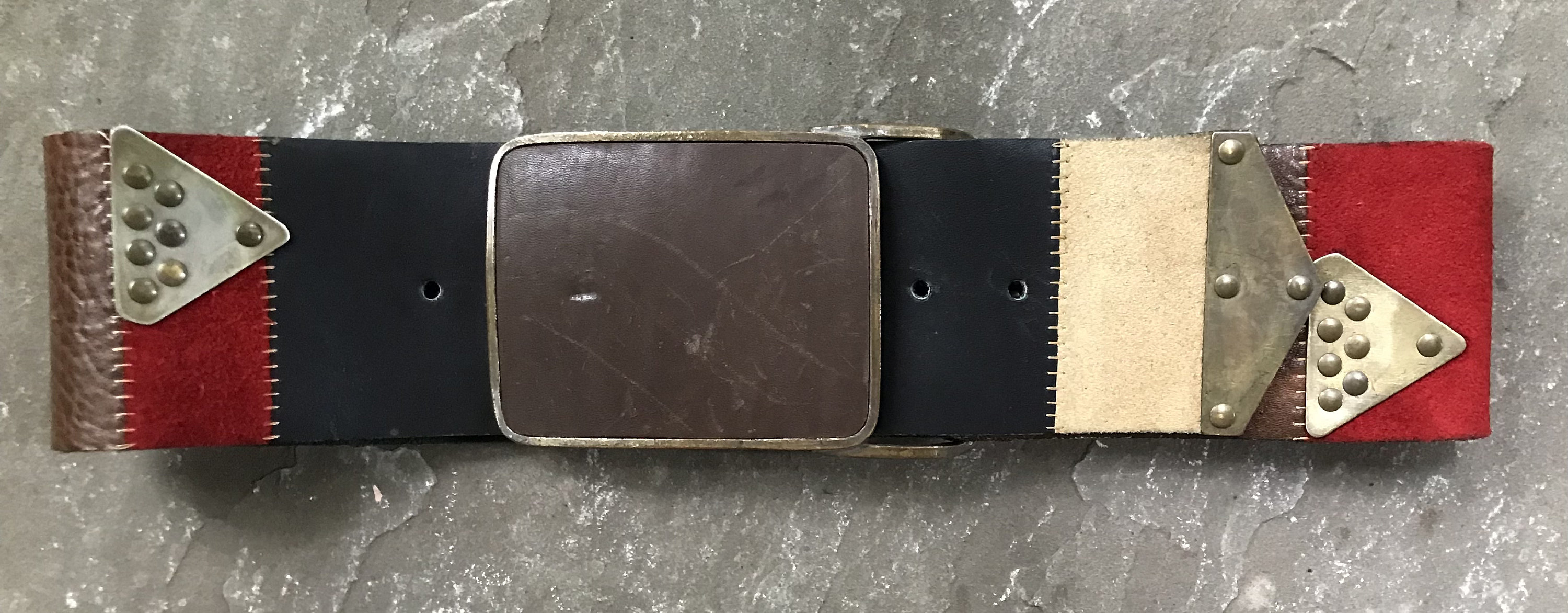 VTG Vera Neumann Leather S Patchwork Handmade Brown Suede Belt 70\'s 80\'s Fringe RARE Vintage Vera Neumann Patchwork Wide Leather and Suede  main image 3