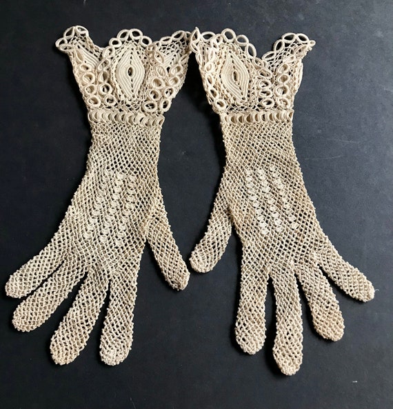 Antique Edwardian Crochet Vintage Gothic Gloves - image 1