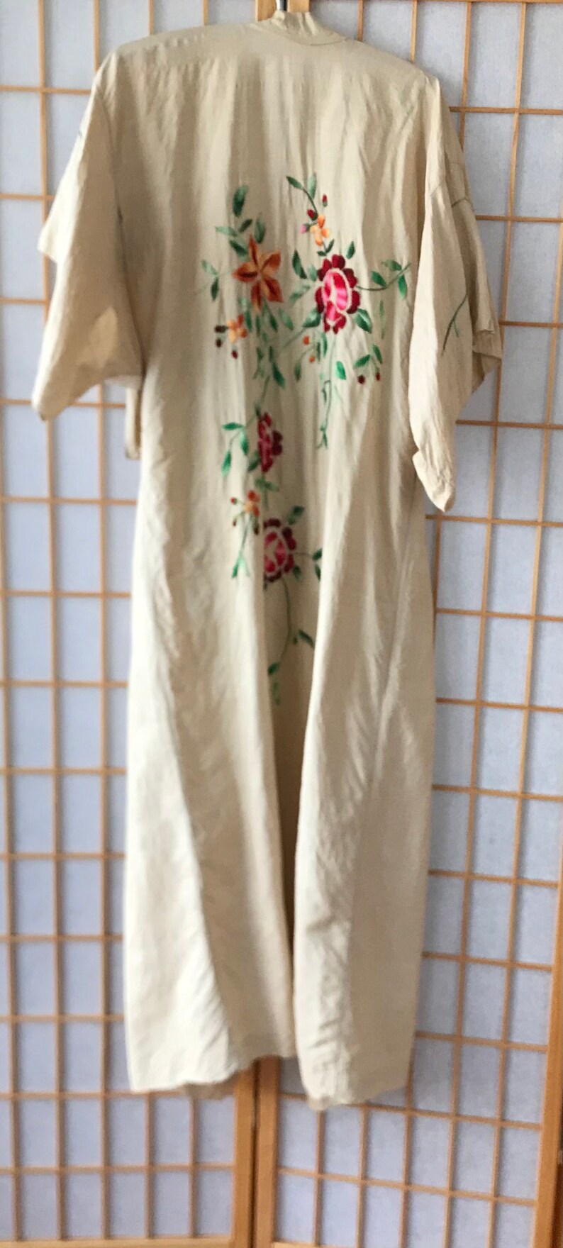 Antique 1920's 30's Raw Silk Japanese Embroidered Handmade Kimono Robe Stunning image 6