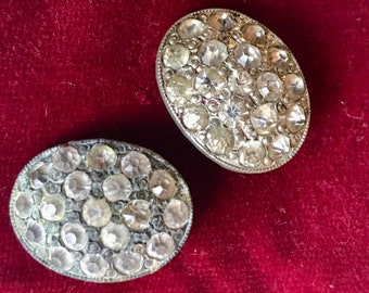 Antique Rhinestone button clips Vintage pot metal set of two shoe clips