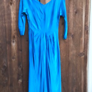Gorgeous Vintage Glam Blue Satin Dress handmade size small AS IS