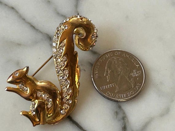 Vintage D'orlan Squirrel Brooch Pin with Swarovski crystals View 4