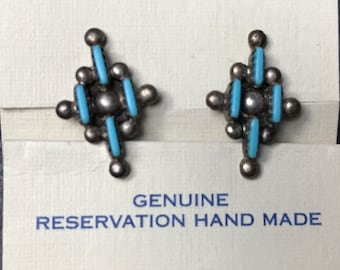 Turquoise Sterling Silver HandMade Reservation Post pierced stud earrings cross shaped southwestern