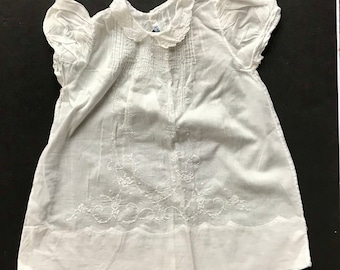 Hand Made Madeira Portugal White cotton Embroidered  eyelet Dress size 2 Vintage Christening