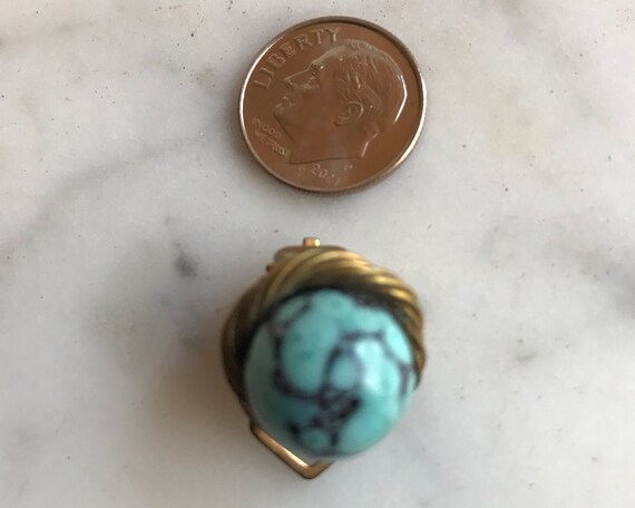 Art Glass Turquoise color Vintage Round Clip on E… - image 3