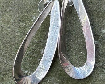 Handmade Sterling Silver Artisan Pierced Earrings Large teardrop