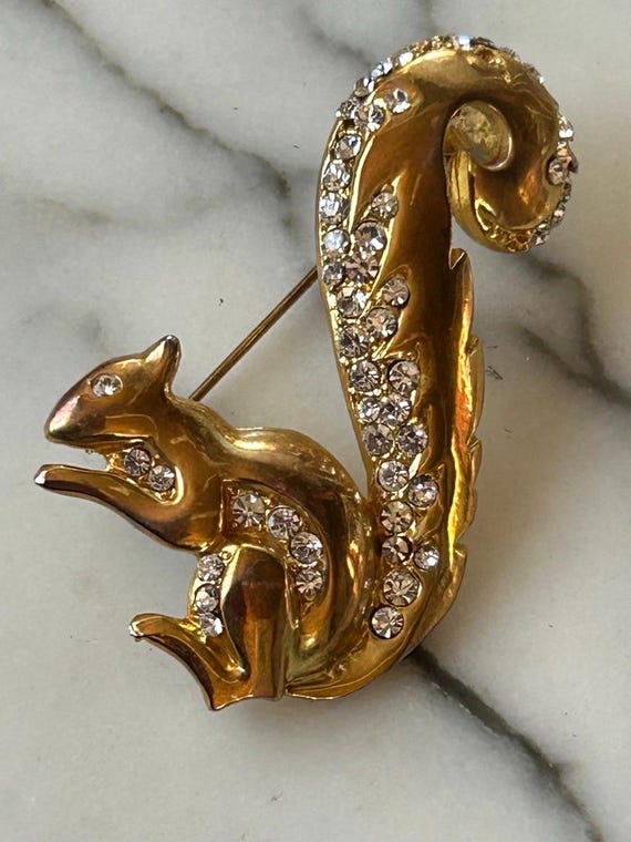 Vintage D'orlan Squirrel Brooch Pin with Swarovski crystals View 3