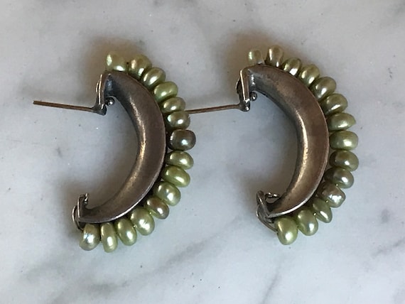 Handcrafted silver sea pearl pierced earrings hal… - image 6