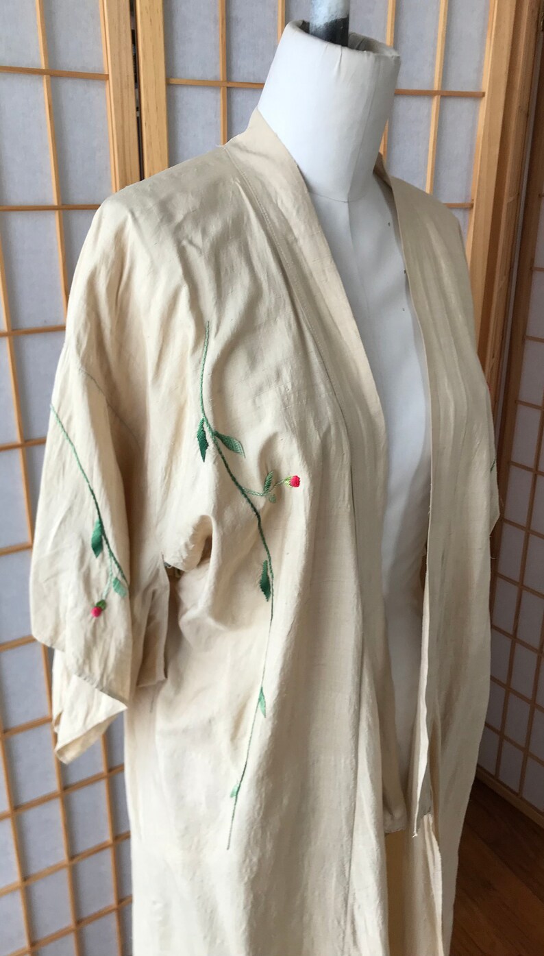 Antique 1920's 30's Raw Silk Japanese Embroidered Handmade Kimono Robe Stunning image 4