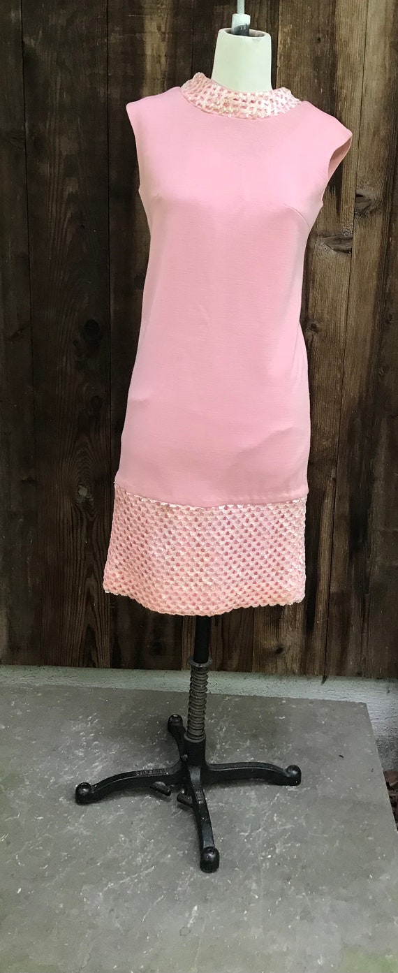 Vintage Pink A-line Sequin Wool blend Sleeveless … - image 2