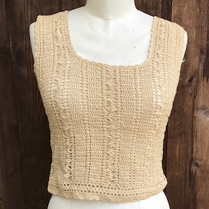 Vintage Crochet Crop top small beige handmade boho Artisan Unique