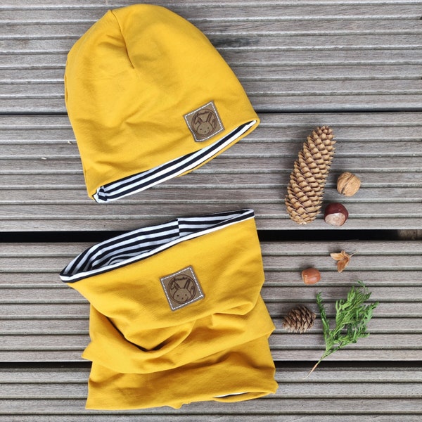 Wendebeanie und Wendeschlauchschal Set