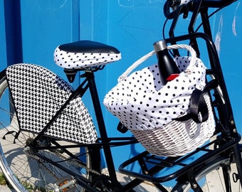 Wicker basket Saddle cover +handlebars cover polka dots