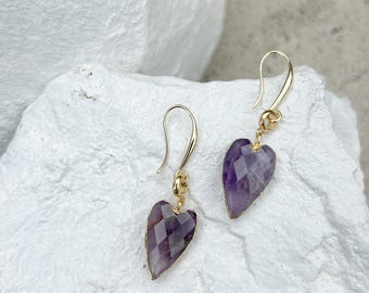 Amethyst Heart Gold Plated Earrings