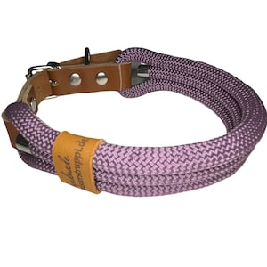 Hundehalsband, verstellbar, mauve, malve, Leder cognac und Schnalle
