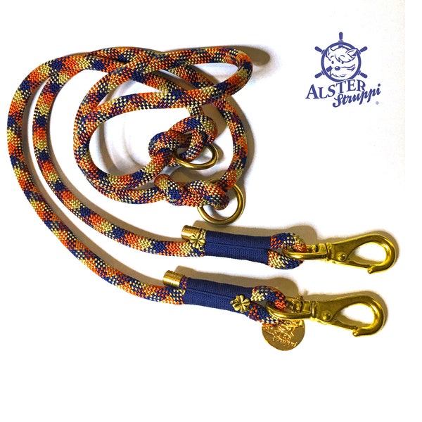 Dog leash, adjustable, dew line, blue, red/orange, beige/gold, length as desired, adjustable, noble and high quality from 44 Euro