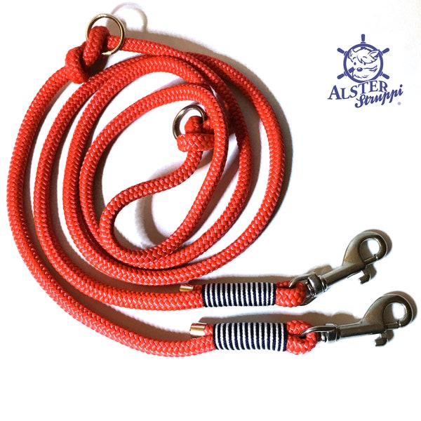 Dog leash adjustable / dew leash red, blue, white, approx. 200 cm adjustable, brand AlsterStruppi, high quality from 44 Euro