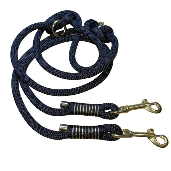 Noble dog leash adjustable, rope leash, black, gold, approx. 200 cm adjustable, brand AlsterStruppi, noble and high quality