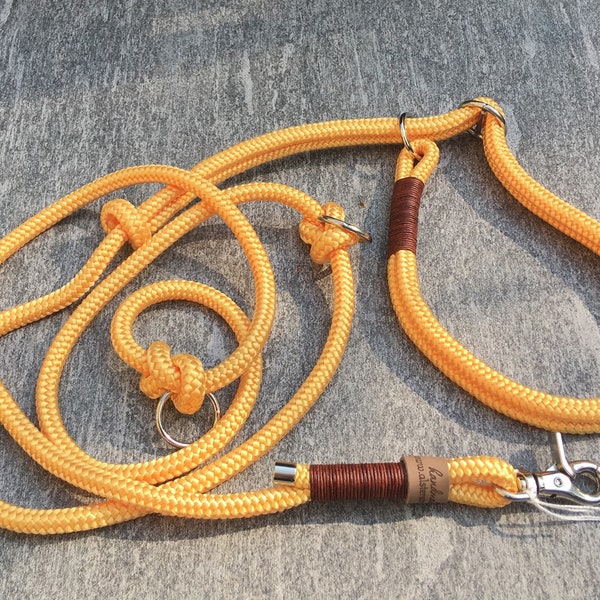 Retrieverleine Leash Tauleine dogs, brand AlsterStruppi, adjustable, 2 m long, rigged, high quality with end caps, matching collars