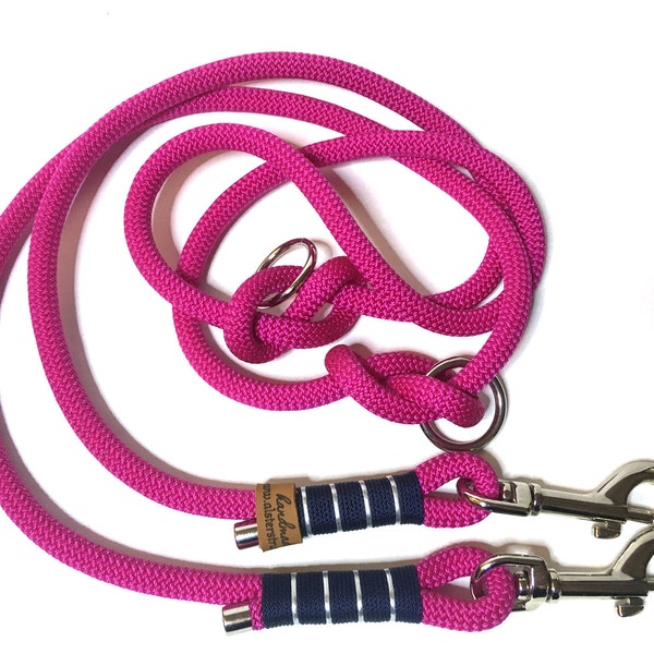 Dog leash adjustable / tauleine maritim dark pink / dark blue / silver approx. 200 cm adjustable, brand AlsterStruppi, classy and high quality