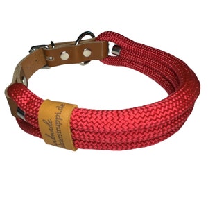 Hundehalsband, verstellbar, rot, Leder cognac und Schnalle