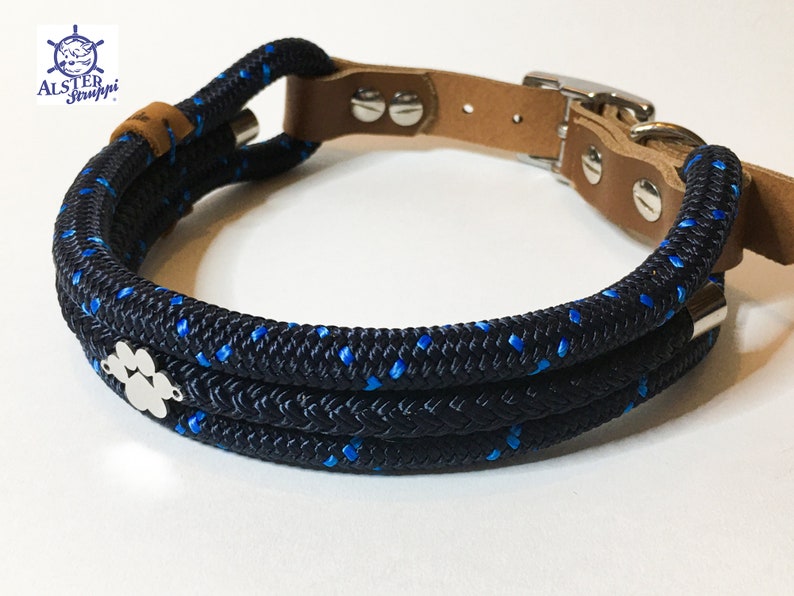 dark blue medium blue Collar tauhalsband for dogs different sizes on request very classy adjustable tau with leather