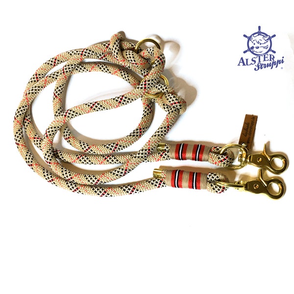 Dog leash adjustable / tauleine beige red black white approx. 200 cm adjustable, brand AlsterStruppi, classy and high quality