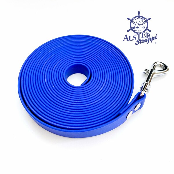 Tow line made of high-quality blue beta BIOTHANE (US patent) from 19, - Euro, length as desired width 9 mm
