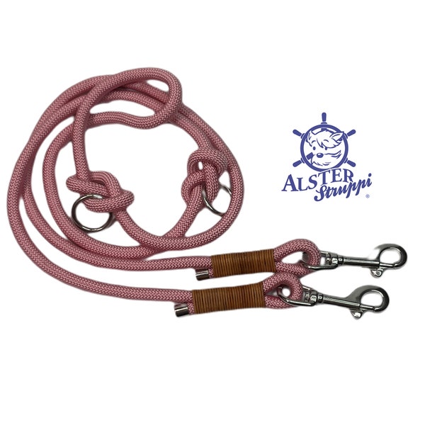 Dog leash adjustable, rope old pink, cognac, approx. 200 cm adjustable, brand AlsterStruppi, noble and high quality