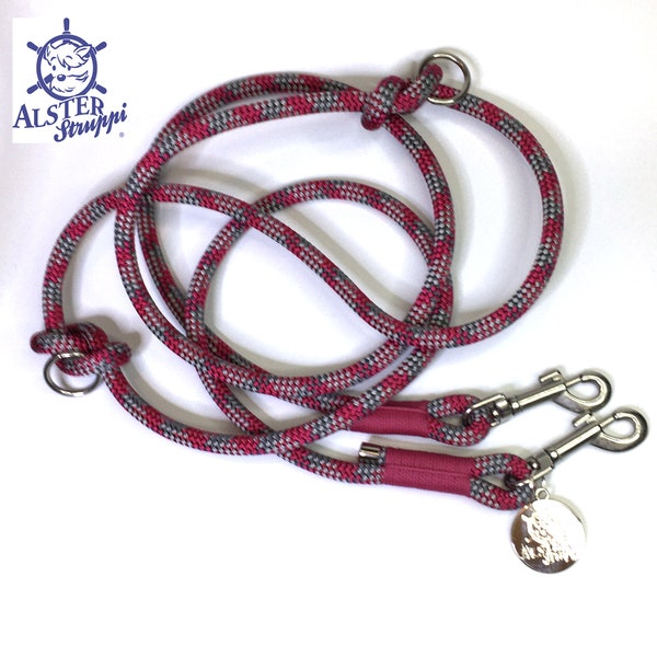 Dog leash adjustable berry, silver-grey grey for small or medium-sized dogs