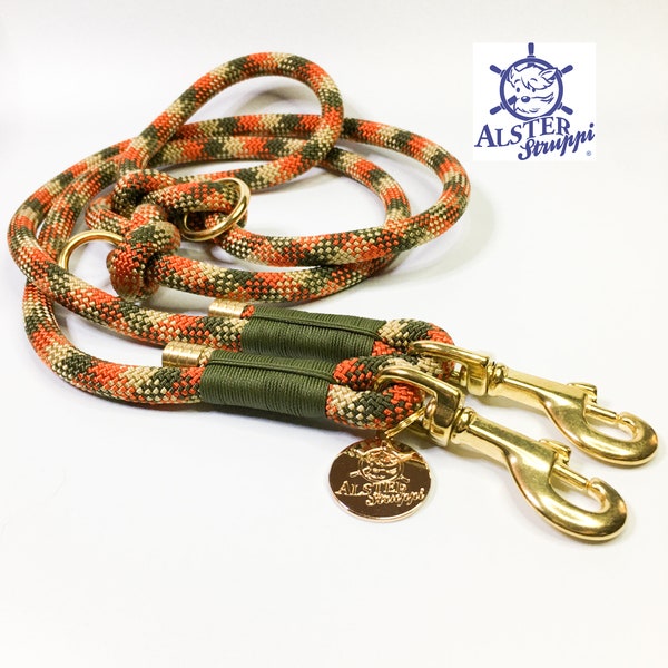 Dog leash adjustable, olive, beige, orange, AlsterStruppi desired length from 45 Euro