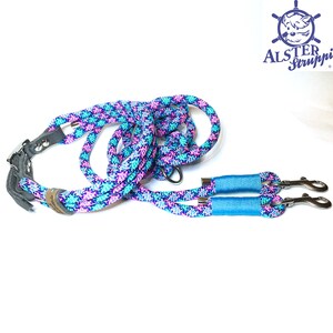 Leine Halsband Set verstellbar, türkis, rosa, lila, ab 109,00 Euro, mit Endkappen, mit Leder und Schnalle