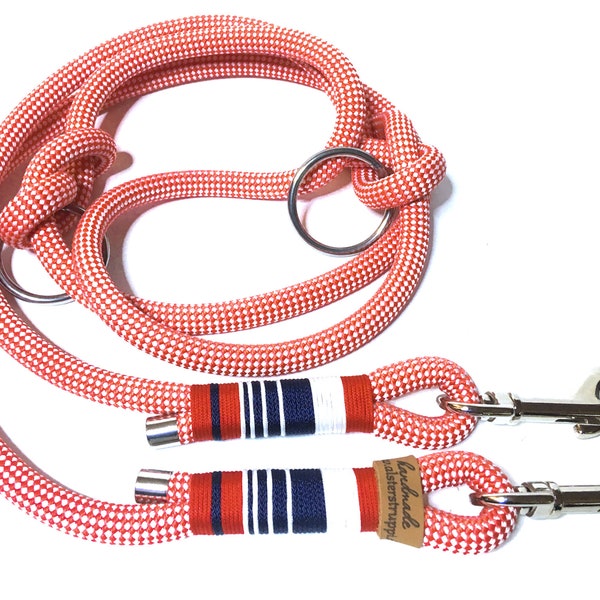 Dog leash adjustable / tauleine maritim red / white / blue approx. 200 cm adjustable, brand AlsterStruppi, classy and high quality