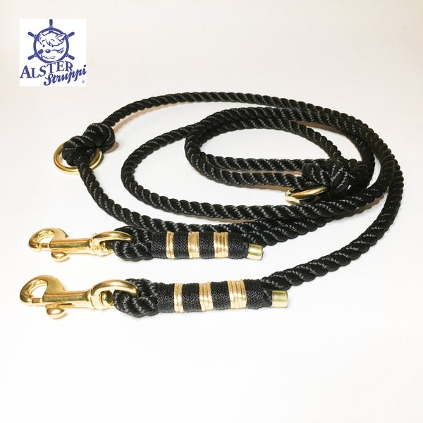 Dog leash adjustable / dew leash black gold very noble and high quality Brand AlsterStruppi, from 44,- Euro