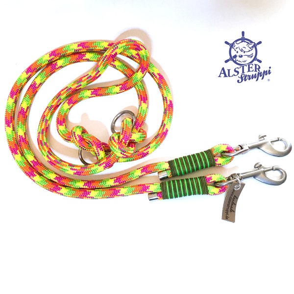 Dog leash adjustable / tauleine yellow pink green orange approx. 200 cm adjustable, brand AlsterStruppi, classy and high quality