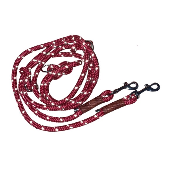 Dog leash, reflective, adjustable, raspberry red with reflector stripes, length as desired, brand AlsterStruppi