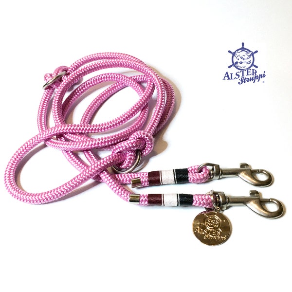 Dog leash adjustable / Tauleine old pink, white, blue, wine red, adjustable, brand AlsterStruppi, high quality from 44 Euro